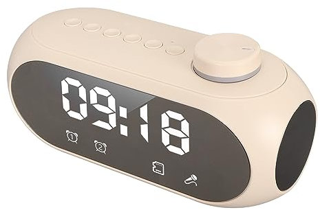 Digital Alarm Clock Radio for Bedroom, Bedside FM Clocks with Wireless Bluetooth Speaker, RGB Lighting, Large Mirror Display, Dual Alarm, Type C Charging, for Kids Adults (Beige)