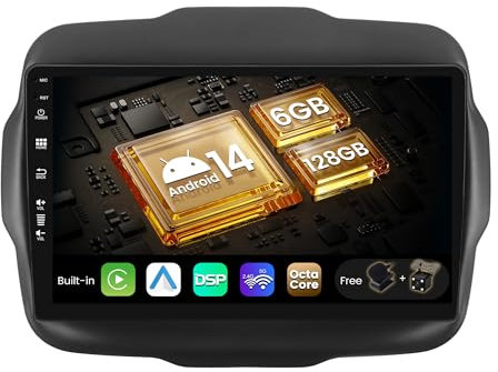SXAUTO [6GB+128GB] Android 14 Autoradio Per Jeep Renegade (2015-2018) - Senza fili CarPlay/Android Auto - LED Camera + MIC - DAB Fast-boot Volante 360-Camera AHD WIFI DSP - 2 Din IPS 9 Pollici