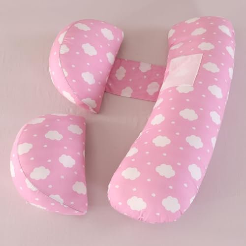 GKXLH Oreiller de grossesse - Oreiller de grossesse pour soutien du dos, des hanches, des jambes, oreiller de maternité doux pour femme enceinte - Double cale amovible et réglable avec housse (rose