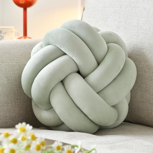 VBGYA Cuscino a sfera con nodo, verde salvia, 20,3 cm, morbido peluche, moderno, rotondo, cuscino da tiro