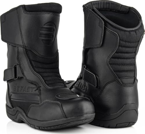 Befast - Stivali Moto Touring ARCADE WP Unisex, Microfibra Resistente, Completamente Impermeabili, con Protezione del Malleolo e Puntale, Colore Nero
