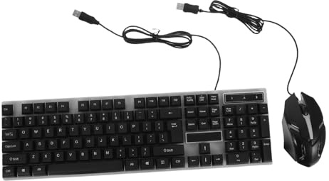 Set Tastiera e Mouse Cablati 104 Tasti Nero Abs Retroilluminazione LED | Fori di Drenaggio, Accessori per Computer, Layout per Gioco e Ufficio, Struttura Resistente