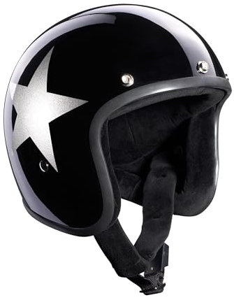 Bandit Jethelm Star Schwarz glänzend Custom Biker Style Visier inklusive Black Gloss Star Open Helmet STARB (M)