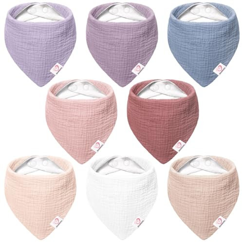 Bearmoss Lätzchen Baby Dreieckstuch Musselin Halstuch Baby für Junge und Mädchen,100% Baumwolle Verstellbare 8 Stück (SommerBeere)