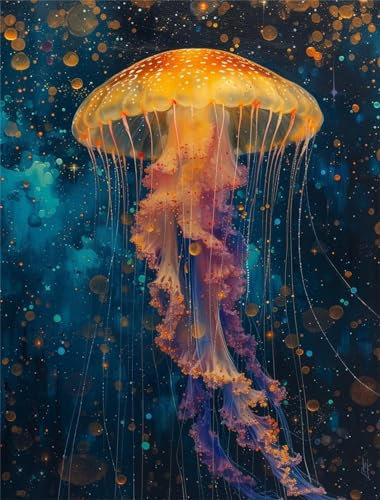 Diamond Painting Qualle, DIY 5D Meeresleben Diamond Painting Erwachsene, Full Round Diamant Painting Bilder mit Zubehör Set, Kristall Art Kreuzstich Stickerei Malerei für Home Wand Deko 40x55cm