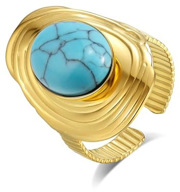 Joo&Rind Ring Gold mit Stein Edelstahl Verstellbar Ringe Damen Statement Große Damenring Schmuck für Geschenk