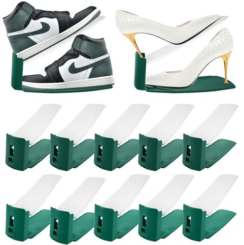 NIUQIGE Conjunto de 10 Organizadores de Zapatos - Estantes Ajustables de 3 Niveles para Ahorrar Espacio, Antideslizantes, Almacenamiento de Plástico PP Verde - Ideal para Zapatos