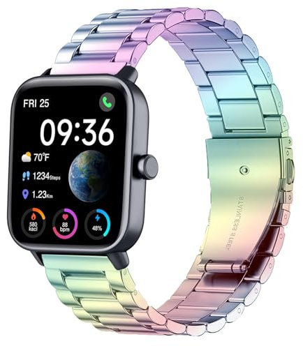 Issinlky Correa de metal para Veryfit Smart Watch IDW19/IDW13/IDW16/IDW18, 22MM Correa de acero inoxidable para Gloryfit P66/P66D/P72/P95, TUYOM LW36, H1/D1, YB54, G39, AGPTE LW11 Smart Watch