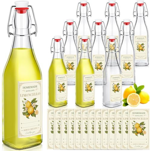 Havawish Bügelverschluss-Glasflaschen für Limoncello hausgemachte klare Bierflaschen mit luftdichtem Deckel, Etiketten zum Brauen von Limoncello, Getränke, Likör (quadratischer Stil), 10 Stück
