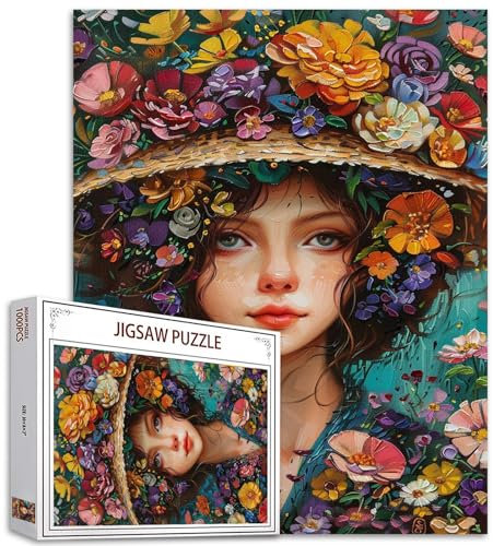Tucocoo Blumen Garten Mädchen Puzzle für Erwachsene 1000 Teile, schöne Mode Lady abstrakte Kunst Puzzle Bunte DIY Puzzles für Heimdekoration Geschenke, Familienpuzzle perfekt für Spieleabende