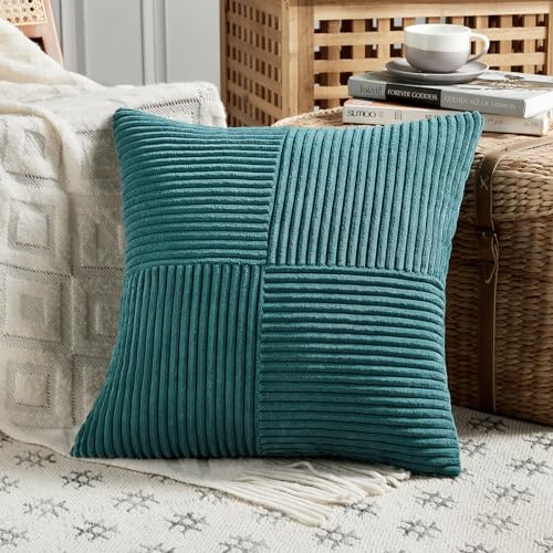FDTERN 1 Stück Blaugrün Kissenbezug 45x45 cm Weich Kordsamt Kissenbezüge Kissenhülle Dekokissenbezug Sofakissen Dekokissen Boho Deko für Sofa Schlafzimmer Wohnzimmer Balkon (Ohne Kissenfüllung)