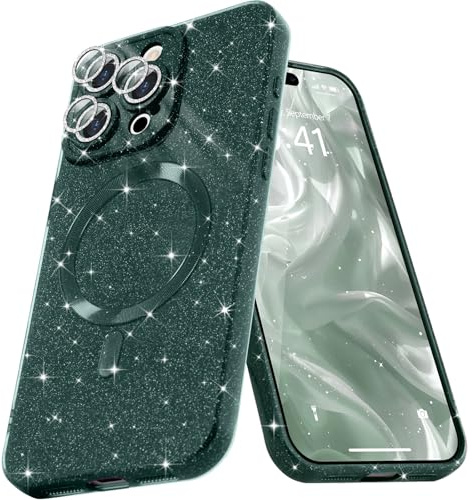 Micoden for iPhone 16 Pro Max Case Bling Compatible with Magsafe Green | Magnetic Cute Glitter Sparkle Shiny Phone Case for Women Girl,Shockproof with Camera Protector-Green