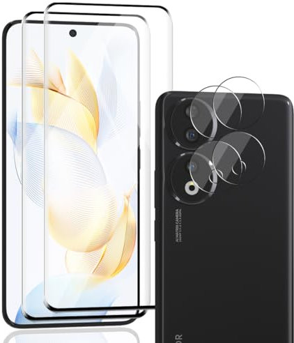Zerrshoo Protector de Pantalla para Honor 90, 2 Piezas con Protector Cámara 2 Piezas, Cristal Templado 9H, Anti-Arañazos HD Claro Vidrio Templado