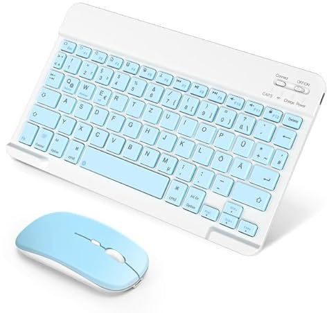 SOPPY Bluetooth Tastatur & Maus Set - Tragbare, Wiederaufladbare Mini-Tastatur - Kabellos, Kompatibel Mit Pad/Sam-Sung/IOS/Android/Windows - Deutsches QWERTZ Layout, Blau