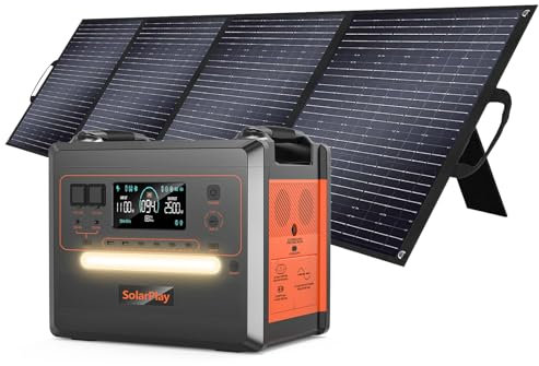 SOLARPLAY Stazione elettrica portatile Generatore Solare, 230V, con 12 connettori di Uscita, LiFePO4, UPS, per il campeggio (2500w+200w Pannello solare - arancione)