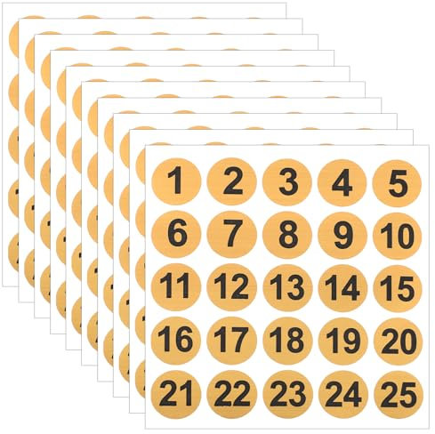 10 Blatt Zahlen Aufkleber Gold Wetterfest Zahlen Aufkleber 1 Bis 25 Fortlaufende Nummer Aufkleber Sparkle Tiny Klebezahlen für Geschenke, Scrapbooks, Grußkarten, DIY Kunst & Handwerk 0,8 Zoll