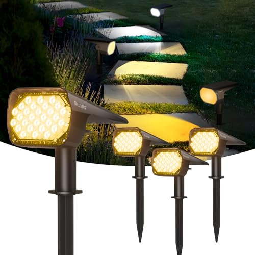 Quntis 28LEDs Lampe Solaire Exterieur Jardin Lot de 4, IP65 Étanche Eclairage Exterieur Solaire avec 3 Couleurs & 6 Modes, Cable USB C de Charge Projecteur Solaire Exterieur pour Jardin Chemin Allée