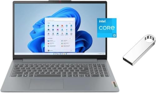 Lenovo IdeaPad Slim Laptop FHD de 15.6 pulgadas | Procesador Intel Core i3-N305 | Gráfico Intel UHD, cámara web 720P | Gris | 8 GB RAM DDR5 | SSD de 256 GB | Windows 11 S | Paquete con unidad flash