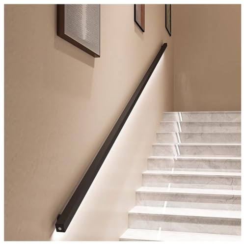 zklaseot Treppenhandlauf Für Innentreppen, LED-Handlauf – Körpersensor, Geländer Zur Wandmontage, Modernes Haltegriff-Set Mit Schwarzem Finish, Keine Richtung(4ft/120cm)
