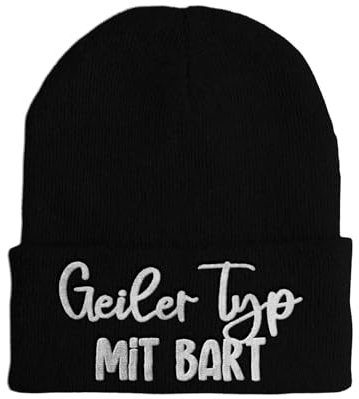 tshirtladen Mütze - Geiler Typ mit Bart - Beanie One Size - Wintermütze Soft Touch - Spruchmütze bestickt - Farbauswahl, Farbe: Schwarz