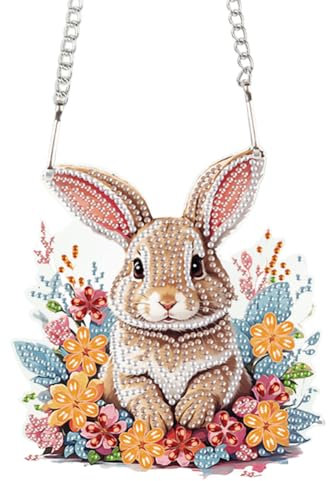 Generisch Diamond Painting Türkranz Osterkranz Hase Diamond Painting Anhänger mit Kette Osterei Diamant Malerei Fensterbilder Ostern Kranz Set für Wand Und Eingang Dekoration-Blumenhase-1