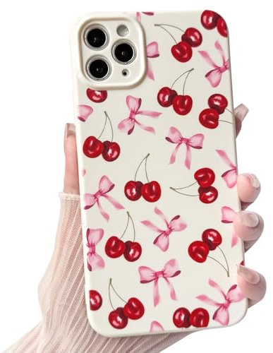 NITITOP Compatible with iPhone 11 Pro Max Case Cute Cherry Bowknot Ribbon for Women Girls Bow Design Cutely Shockproof Soft Girly Slim Soft TPU Fashion Protective Phone Cover - White