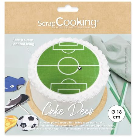 ScrapCooking - Disque de Pâte à Sucre Foot Ø 18 cm - Décoration Gâteau Comestible - Imprimé Terrain de Football - Déco Anniversaire - Vert - 7335