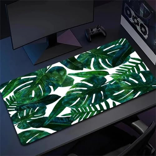 Tapis de Souris Gaming XXL 1500x800x2mm Grand Tapis de Souris Gamer sous-Main Bureau Gamer Large Haute précision et Vitesse pour la Maison et Le Bureau (Feuilles Vertes)