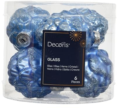 Kaemingk Christbaumschmuck Zapfen 7cm Glas 6 Stück - matt & glänzend - Glaszapfen Christbaumkugeln Weihnachtsbaumkugeln Weihnachten - Weihnachtsbaumschmuck - Himmelblau