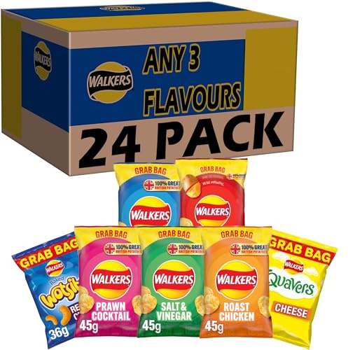 Walkers Grab Bags Snacks Crisps Custom, Choose Any 3 Flavours, Receive 8 Bags of Each, 24 Packs in Total