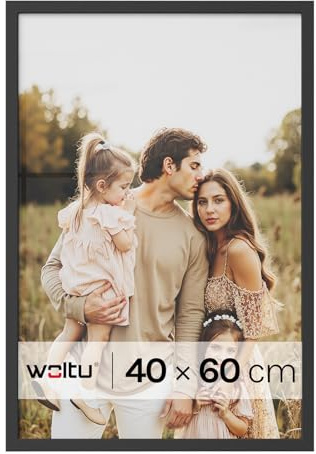 WOLTU Bilderrahmen 40x60 cm | Schwarzer MDF Holz Fotorahmen mit Passepartout | Holzrahmen mit bruchsicherem Acrylglas | Rahmen zum Aufhängen & Aufstellen | Wanddeko