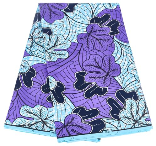MAYJOYDIY 5.4 m Lila Kente Stoff Aus Afrika 1.1 m Afrikanischer Ankara Druckstoff Mit Hibiskusmuster Wachsdruckstoffe Für Kleider Hemden Hosen Taschen Vorhänge Und Tischdecken