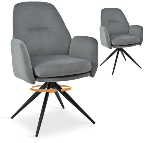 Bon Furni Esszimmerstühle drehbar 2er Set mit Armlehnen, 360° Drehstuhl, Bequemer drehbarer Polsterstuhl mit Hohe Rückenlehne für Esszimmer und Wohnzimmer, Hellgrau