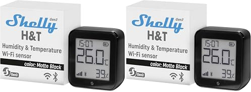 Shelly H&T Gen3 Schwarz | WLAN Smart Temperatur- und Feuchtigkeitssensor | Fernsteuerung | Smarte Szenen | Benachrichtigungen | Datenspeicherung | Kein Hub Erforderlich | Alexa & Google Home