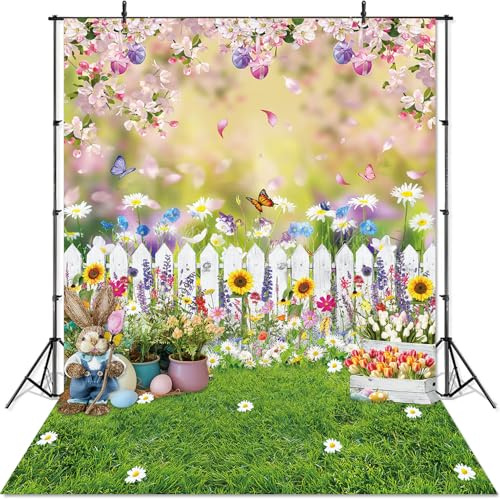 Easter Backdrop Spring Easter Photography Backdrop Spring Green Lawn Natural Scenery Background Children Adult Birthday Party Decor Supplies (6X8FT(70 x 94 inch))
