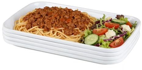 Doafoce Set di 4 piatti rettangolari bianchi piccoli vassoi in plastica melamina piatti per torte, dessert, insalata, sushi buffet, antipasti, 19 x 12 cm