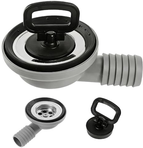 WDKXCN Ablaufgarnitur Spüle, 56mm Spülbecken Ablaufgarnitur mit Verschlussdeckel 90° Seitlichem Abflussrohr, Camping Waschbecken Ablauf für Wohnwagen Wohnmobil Caravan Boot