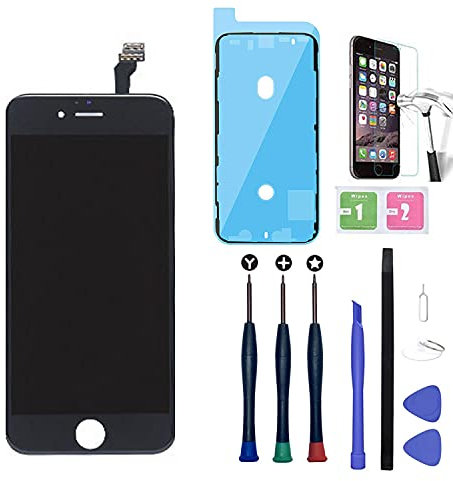 Xlhama Retina Touchscreen-LCD-Displayrahmen, kompatibel mit iPhone 6, Schwarz, kostenlose Demontagewerkzeuge, Installationsanleitung, Displayschutzfolie aus gehärtetem Glas