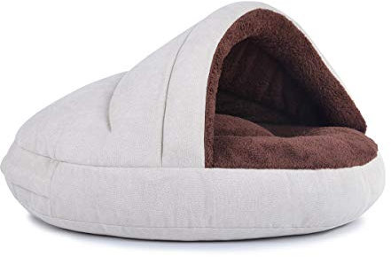 Hundehöhle außen schick, innen bequem, ORTHOPÄDISCH in Creme-Braun Füllung Visco Größe 120x65
