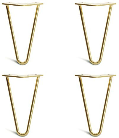 [HLC] 4 x Hairpin Table Legs – Superior Double Weld Steel Construction With Screws, Build Guide & Protector Feet Worth £8 Included! – 10mm Steel [8/20cm,Brass]