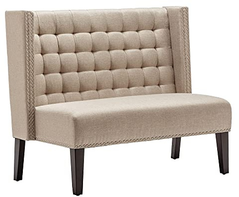 Andeworld Modern Loveseat Settee Bench Sofa Couch, Upholstered Banquette Dining Bench with Back for Dining Living Room Hallway or Entryway Seating,Putty