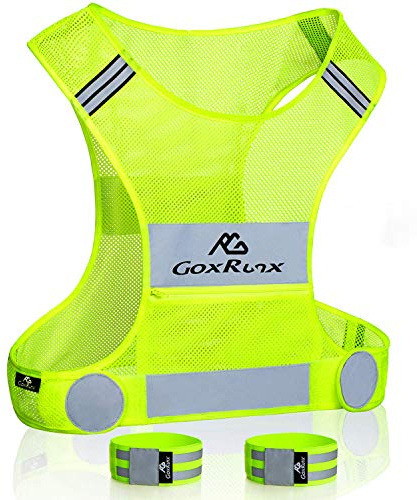 Reflective Vest Running Gear, Lightweight Motorcycle Cycling Reflective Vests with Large Pocket & Adjustable Waist for Women Men Running Safety Vest with Reflective Bands (Green, Medium)