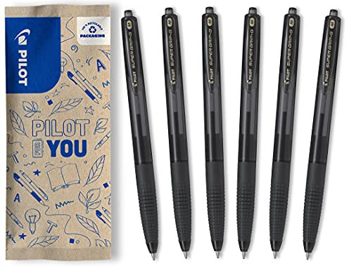 PILOT - 6er-Set Super Grip G Kugelschreiber - Nachfüllbarer und einziehbarer Kugelschreiber mit ultraweicher Tinte - Flüssiges und komfortables Schreiben - 6 Schwarz - Mittlere Spitze