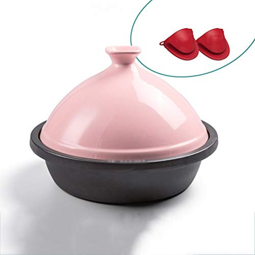 LTLWSH Tajine en Fonte émaillée et kone céramique Casserole Revêtement émail 30cm Mijoteuse,Rose