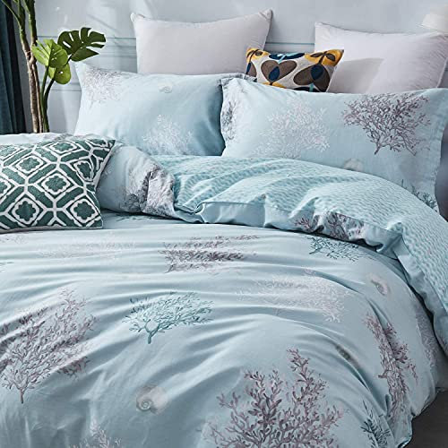 Brandream Coastal Beach Bettwäsche-Set, Queen-Size-Größe, 100 % Baumwolle, Bettbezug-Set, tropische Korallenmuscheln, Schlafzimmer-Set, 3-teilig (ohne Bettdecke)