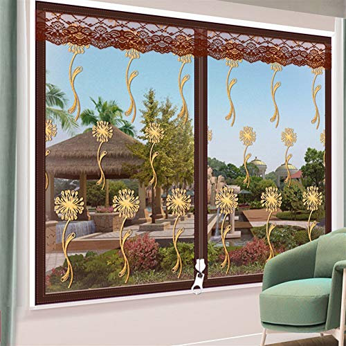 Liveinu Zanzariera Cerniera Per Porte Finestre Tenda Zanzariera Con Cerniera Rete Anti Zanzare Zanzariera 120x150cm Ricamo Marrone Girasole