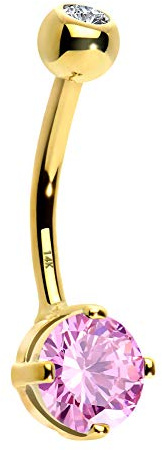 OUFER Piercing de nombril en or massif 14 carats avec zircone cubique ronde et transparente