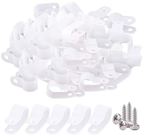 Glarks 60 Stück 1,27 cm (1/2 Zoll) weiße Nylon-Schraubmontage R-Typ-Kabelklemme mit 60 Schrauben für Draht, Kabel, Leitungen und Kabelkanal Kit (weiß)