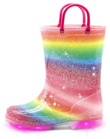 EUXTERPA Stivali di gomma per bambine e bambini, si illuminano, con glitter, con manico, per bambini, Colorato, 30 EU