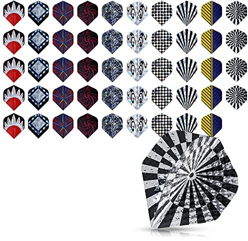 kwmobile 50x Ersatz Dart Flights - Standardform - 5 Stück pro Farbe und Design - Universal Dart Flight Dartfly Set in Mehrfarbig